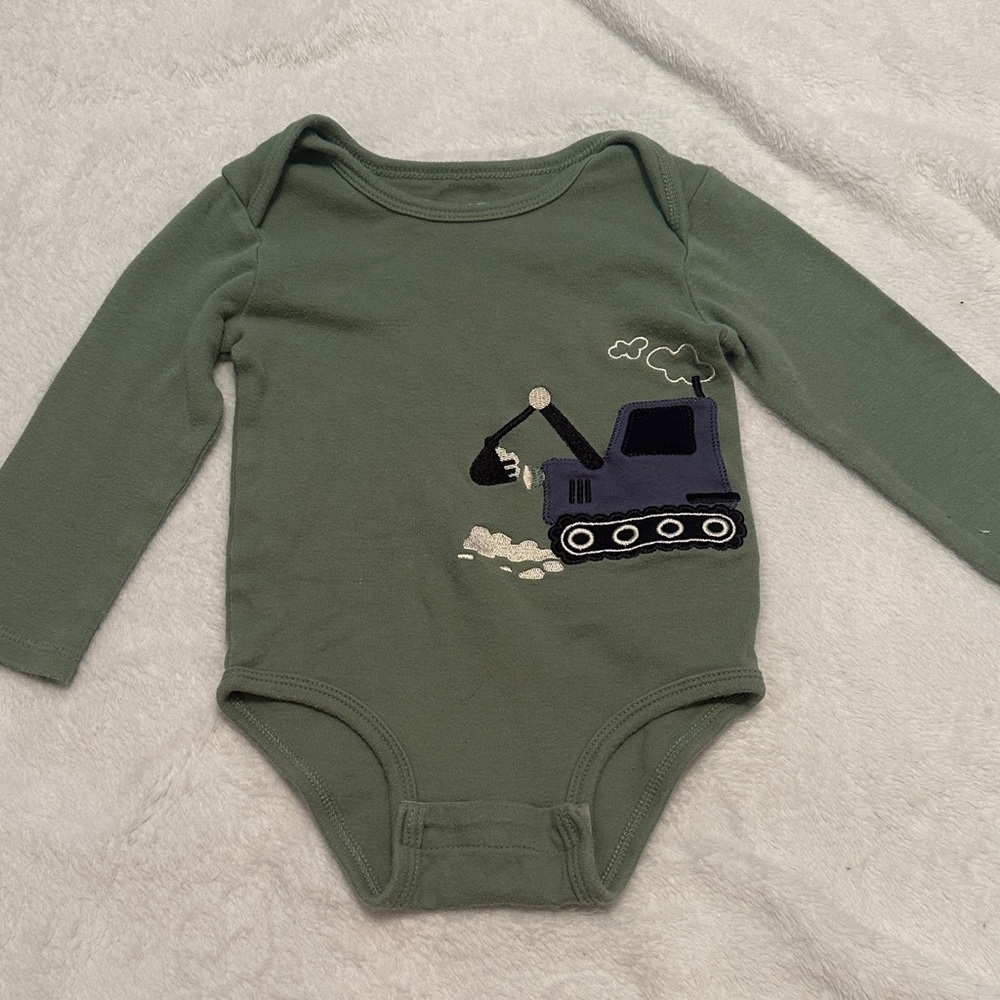 Olive Green Excavator Kids Bodysuit